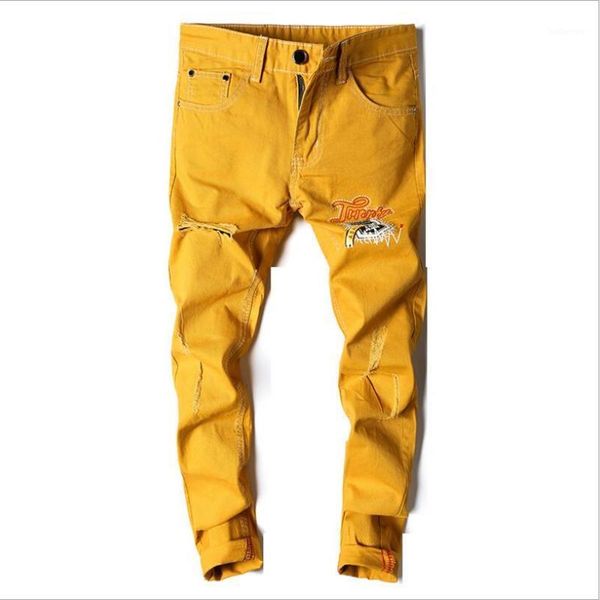

men skinny jeans yellow denim jean pants good quality men stretch slim long jeans high street style fashion1, Blue