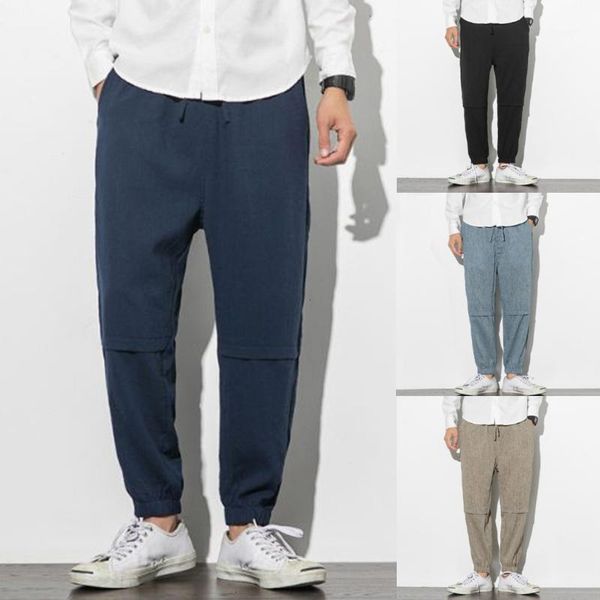 

men joggers sweatpants men's trousers men's new style fashion flax retro trousers large individualized printed trouser m-5xl1, Black