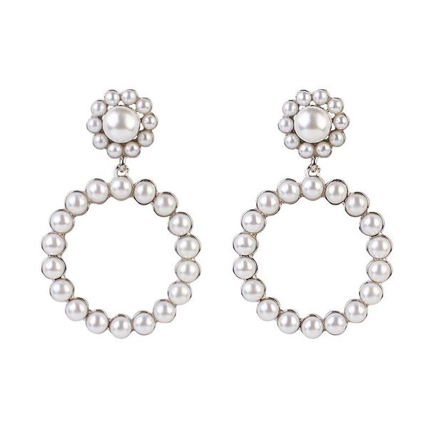 

trendy crystal round pendant drop earrings for women fashion pearl charm wedding earrings statement female jewelry, Silver