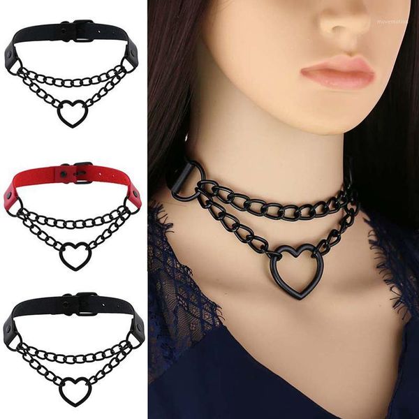 

women gothic choker black red necklace pu collar chains maid punk access1, Golden;silver
