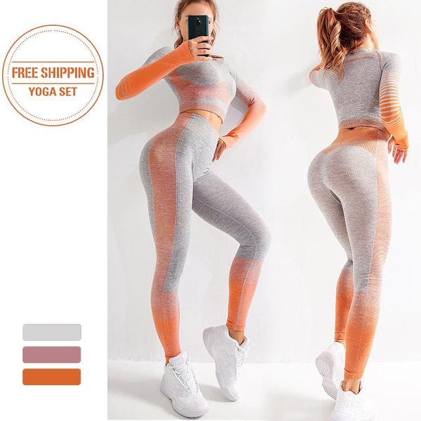 

t shirts + pants 2 pcs women yoga sports suit leggings+long sleeve crop sportswear gym set running workout clothes clothing, White;red