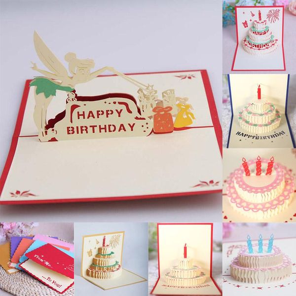 

happy birthday postcard greeting gift cards 3d paper cake birthday supplies laser cut handmade happy postcard