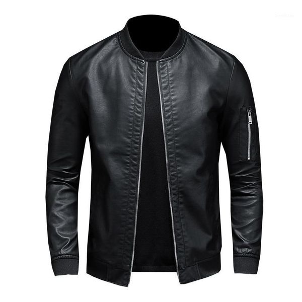 

2019 autumn and winter korean slim leather men's baseball collar leather jacket /men's jackets motorcycle jacket1, Black;brown