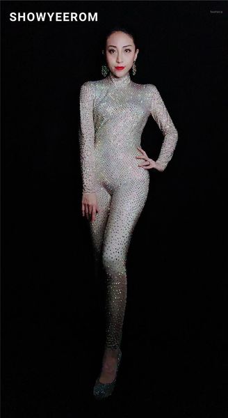 

flashing silver rhinestones spandex jumpsuit birthday celebrate bar outfit women singer dance wear leggings1, Black;red