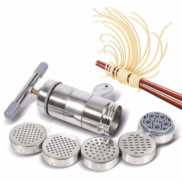 

crank press pasta manual machine noodle maker cutter fruits juicer cookware with 5 pressing moulds making spaghetti kitchenware