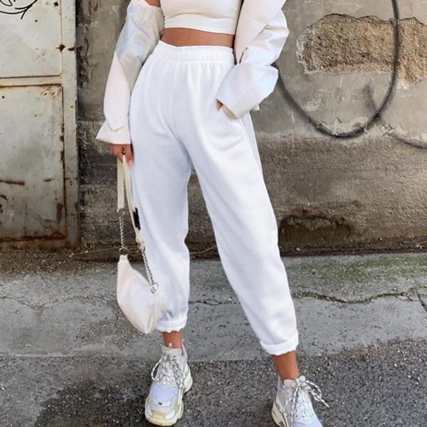 

women loose sweatpants white harem trouser 2019 autumn female 100% cotton solid thick joggers pants casual khaki pants plus size1, Black;white