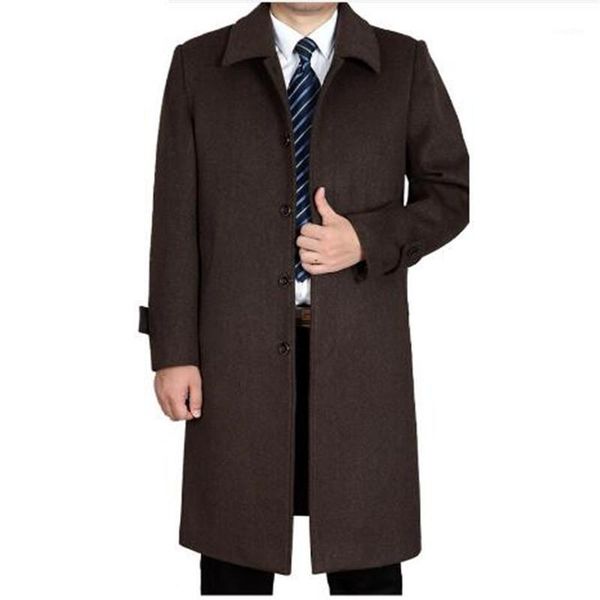 

men's wool coats jackets autumn winter cashmere coat men thick lapel mid - aged men 's cashmere long coat1, Black