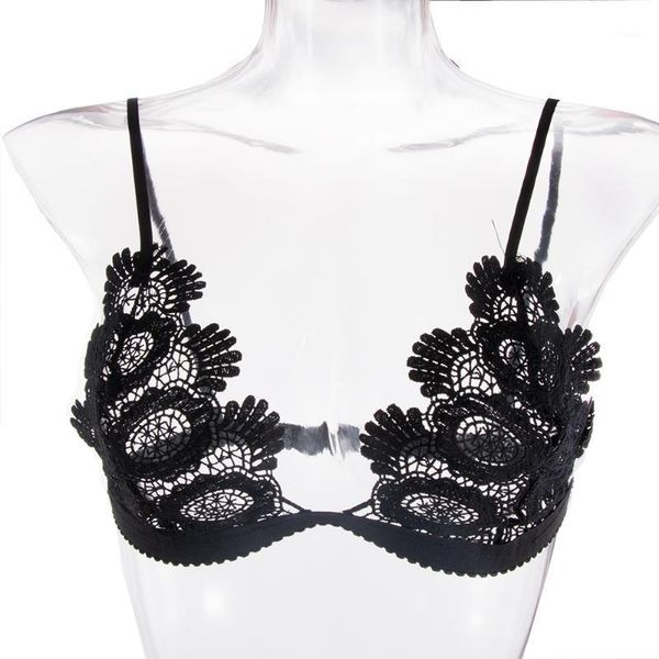 

lady embroidery lace strappy bralette halter bustier crop bra lingerie for women1, Red;black