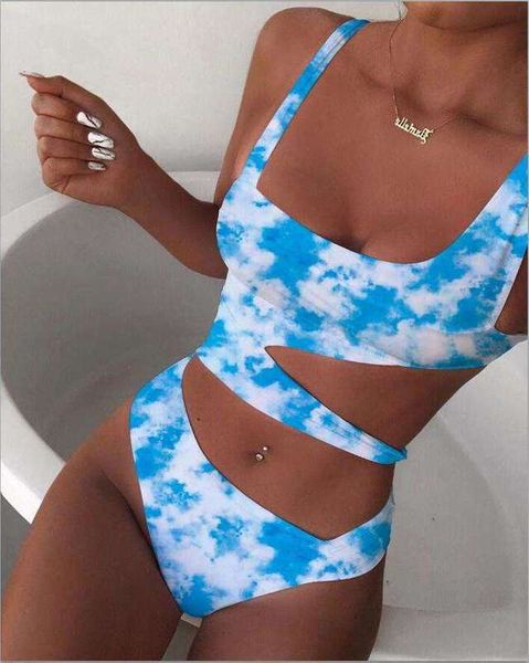 

chanshuang new solid color one piece printed women's cut out swimsuit bikini 2020