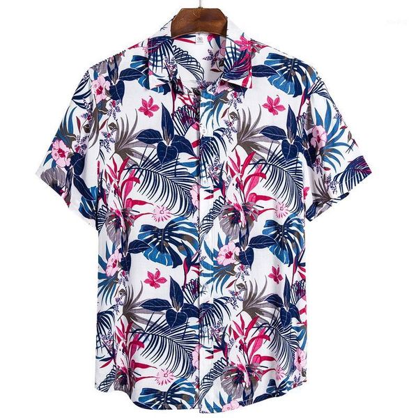

dihope 2020 quality harajuku beach shirt men short sleeve hawaiian shirt casual summer floral print men blouse loose surfing1, White;black