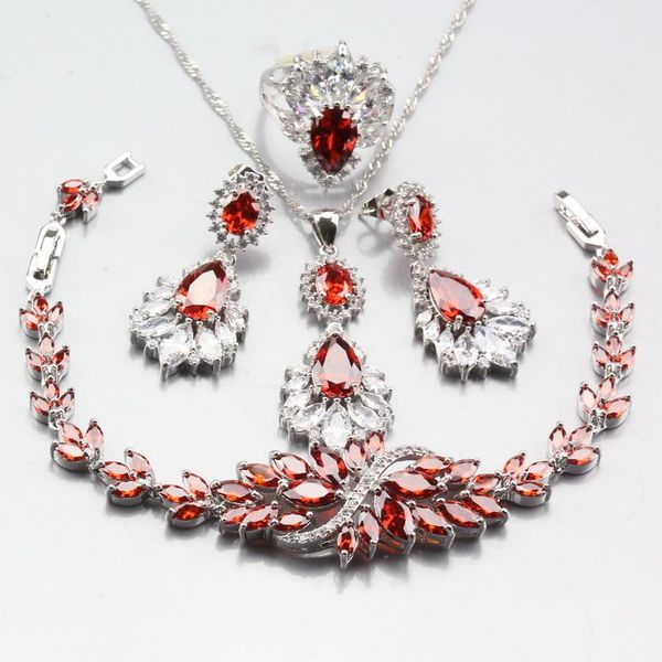 

manny trinket big white austria crystal red jewelry set for women fashion wedding sets, Silver