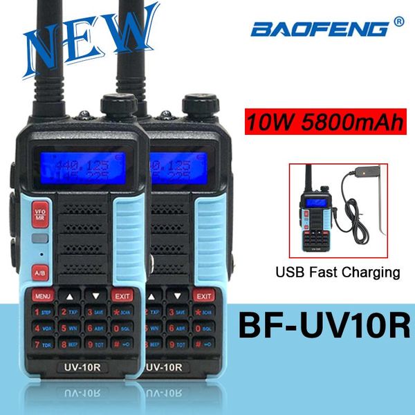 

walkie talkie baofeng uv-10r vhf uhf 2 way ham radio long range usb charging 10w high power professional hunting radios 2021