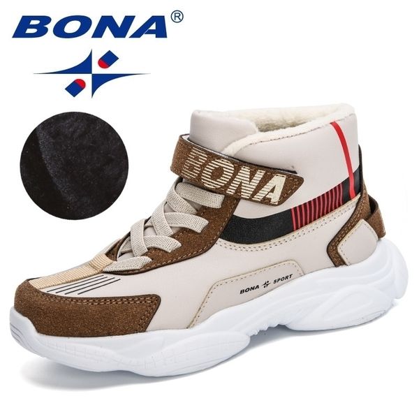 BONA Neue Designer Trendy Schneeschuhe Teenager Kinder Wanderschuhe Wandern Klettern Schuhe Jungen Winter Plüsch Schuhe Mädchen 201130