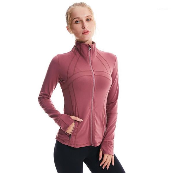 

yoga outfits jacket women european and american clothes long sleeves running sports fitness clothes1, White;red