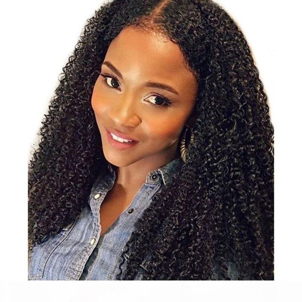

afro kinky curly human u part wig middle part pre plucked remy human hair mongolian kinky curly u part wig for black women, Black;brown