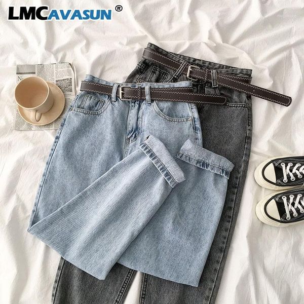 

lmcavasun vintage casual jeans women fashion streetwear high waist denim long pants female blue gray stright pant bottom1