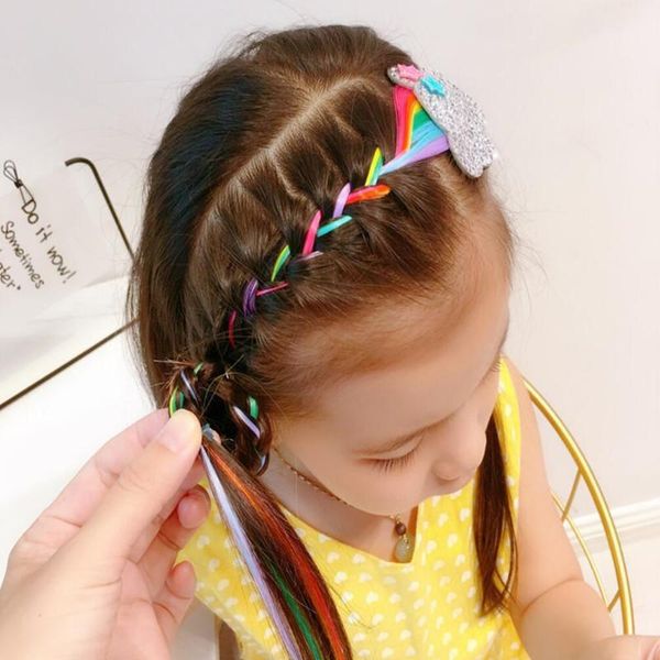 

children hair accessories rainbow color wigs braids glitter stars hairpins bb clip baby braided personality headdress clips1, Slivery;white