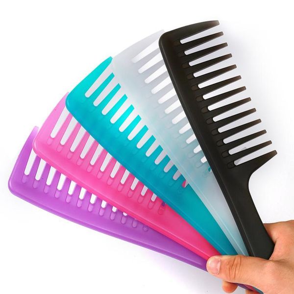 

anti-static large wide tooth comb hairdressing comb women hanging hole handle grip curly hair hairbrush beauty ha jllodi, Silver