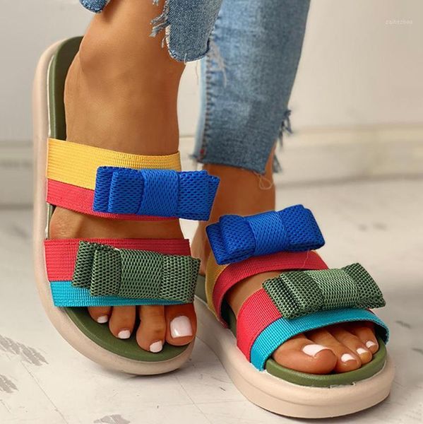 

2020 summer women's fashion open toe platforms colorblock butterfly knot non-slip flat slippers outdoor beach shoes sandals#g41, Black