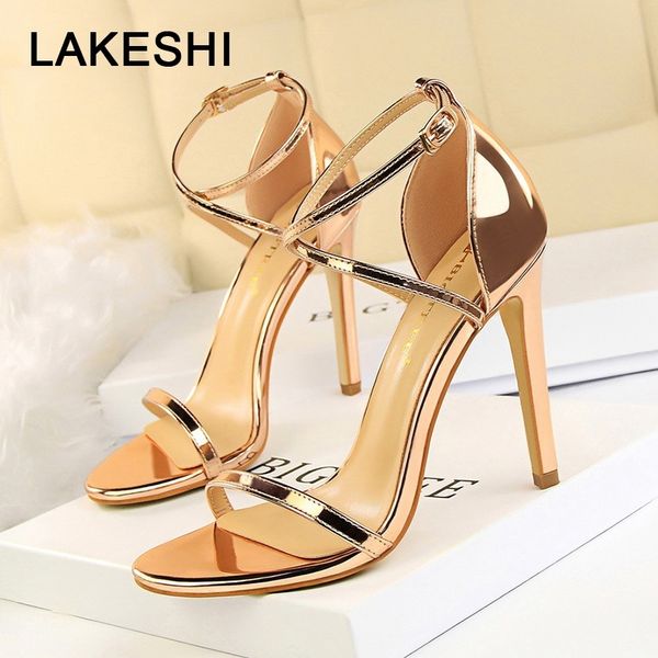 

lakeshi 2019 new sandals patent leather high heels gold pumps fashion wedding shoes women stiletto t200525, Black