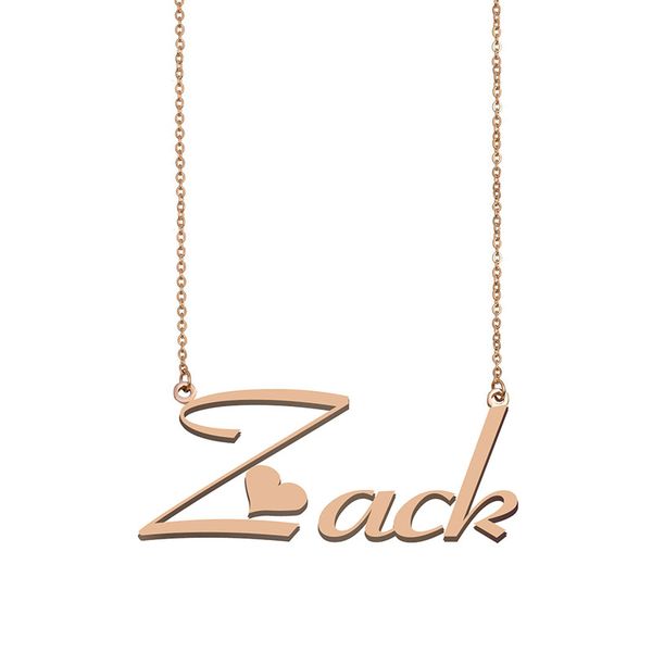 

zack name necklace custom nameplate pendant for women girls birthday gift kids friends jewelry 18k gold plated stainless steel, Silver