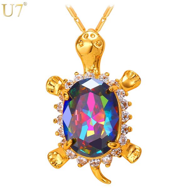 

u7 cute turtle crystal necklaces & pendants gold color aaa cubic zirconia lovely animal tortoise for women jewelry gift p792 y200918, Silver