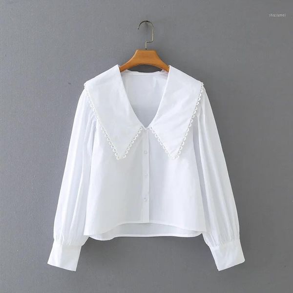 

woman turndown collar white poplin shirt casual femme long sleeve blouse lady loose smock blusas s80021
