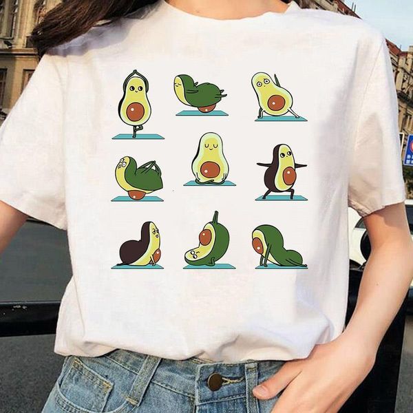 

kawaii avocado print o-hee с коротким рукавом футболка летняя мода повседневная мультфильм футболка женские топы tee streetwear, White