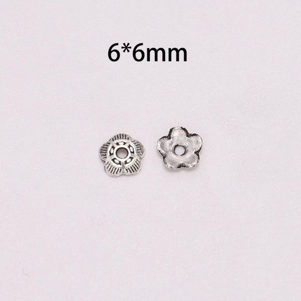 

100pcs lot 6 mm 5 petals relief flower loose sparer end bead caps for jewelry making finding diy bracelet accessories component h bbymxe, Silver