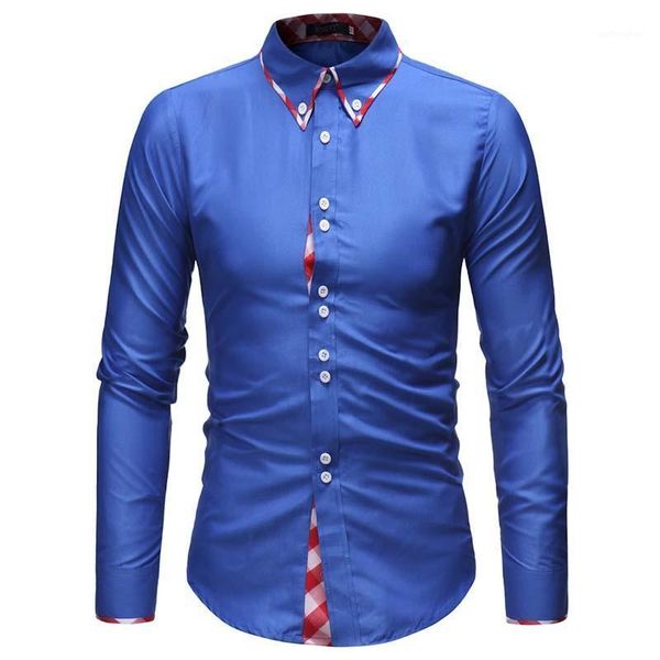 

brand 2020 fashion male shirt long-sleeves lattice splicing mens dress shirts slim men shirt -xxl1, White;black