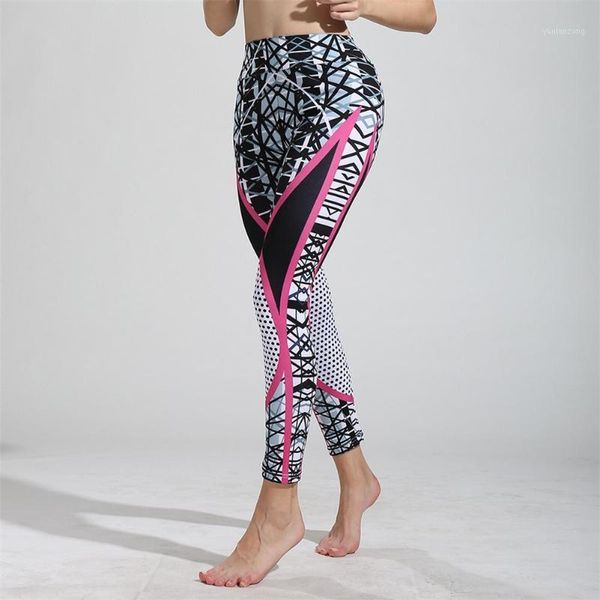 

yoga outfits women's leggings high waist digital printing slim hip push up fitness pants casual sports geometric legging women1, White;red