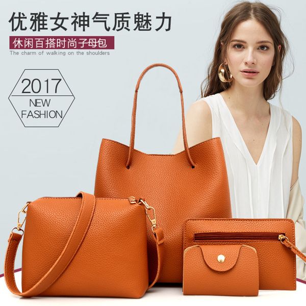 

hbp non-brand q fashion new pure color bag style litchi pattern four piece women's bag simple shoulder bag sport.0018