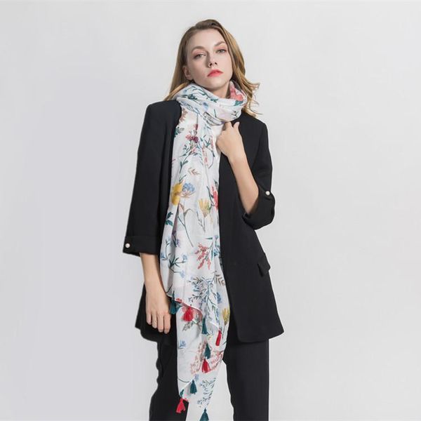 

2020 simple dandelion pattern fringes cotton hemp scarf, Blue;gray