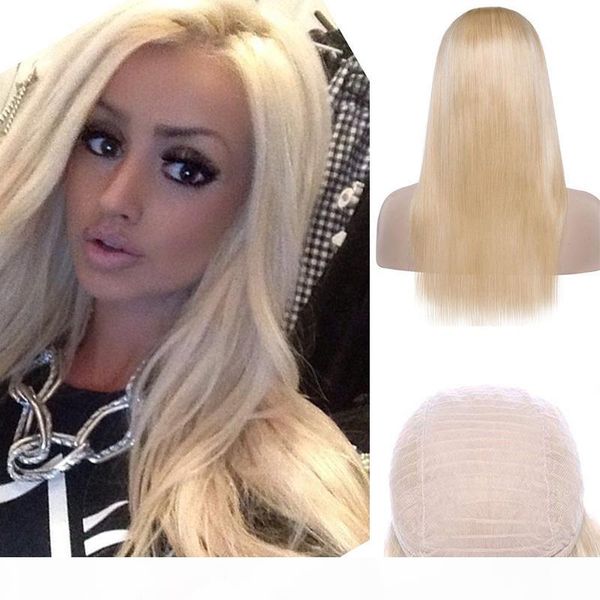 

mongolian virgin hair lace front wig 613# blonde natural color silky straight 8-28inch lace front wig 613# blonde, Black;brown