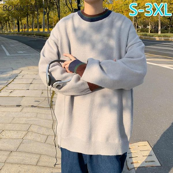 

men pullovers sweater plus size 3xl baggy student casual simple knitting jumper male harajuku vintage long sleeve winter clothes1, White;black