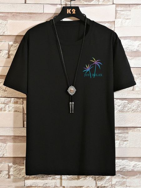 

romwe guys tree & letter graphic tee s97t#, White;black