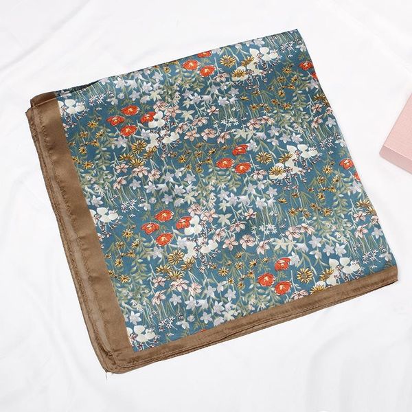 

70*70cm fashion kerchief women neck scarf for hair floral print handkerchief bag scarfs female small shawls bandana head scarves, Blue;gray