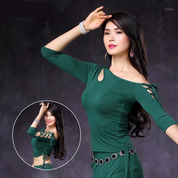 

belly dance customes mesh half sleeves practice clothes tees women oriental dance dancer wear bellydance accessories1, Black;red