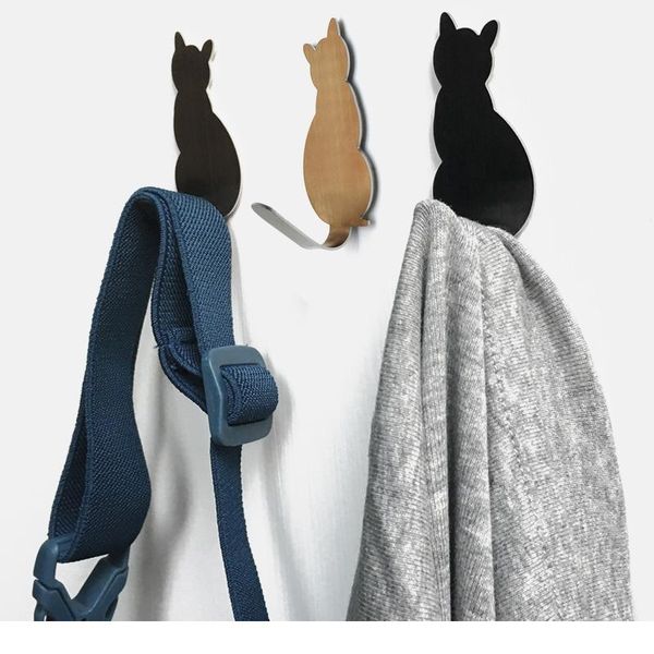 

2pcs self adhesive hooks cat pattern storage holder for bathroom kitchen hanger stick on wall hanging door clothes tow wmtxwz