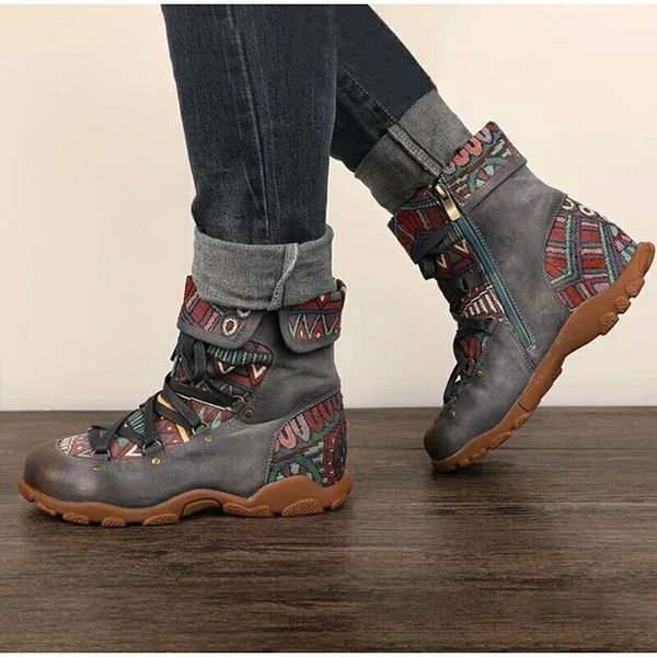 

women low mid-calf heel nation style motorcycle boots fringed cowboy snow boots shoes spring autumn side zipper women, Black
