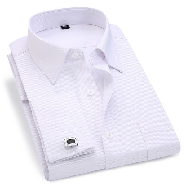 

men french cuff dress shirt white long sleeve casual buttons male brand s regular fit cufflinks included 6xl 220312, White;black