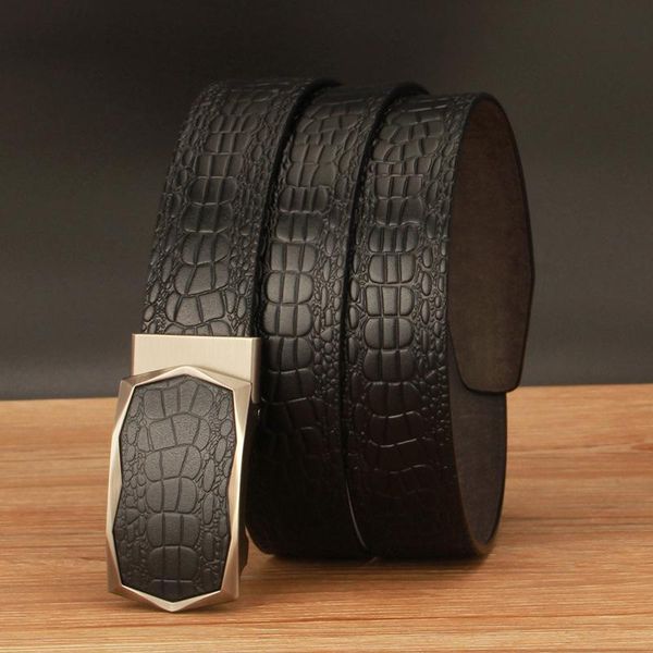 

belt men luxury genuine leather belts for men strap male metal automatic buckle belts, Black;brown