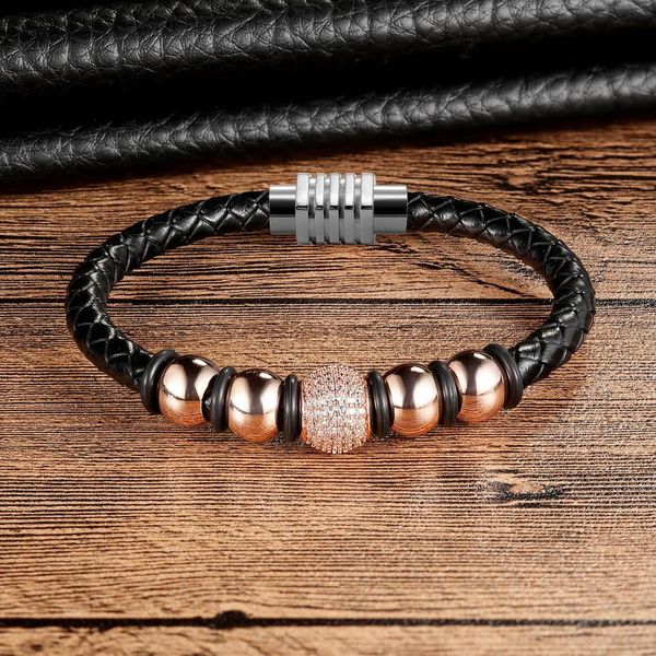 

xqni новый дизайн натуральная кожа 4 цвета шарика из нержавеющей стали инкрустированные кубический циркон браслет с мешок бархата упаковки п, Golden;silver