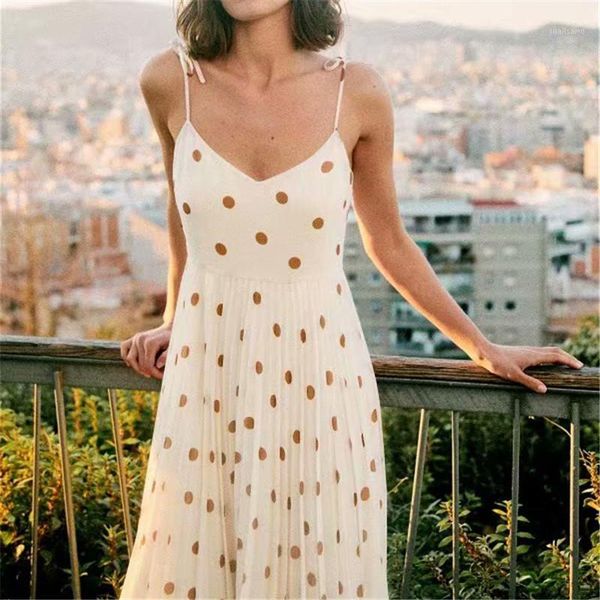 

women sleeveless summer midi dress polka dot print summer beach dress draped ladies holiday chic party1, Black;gray