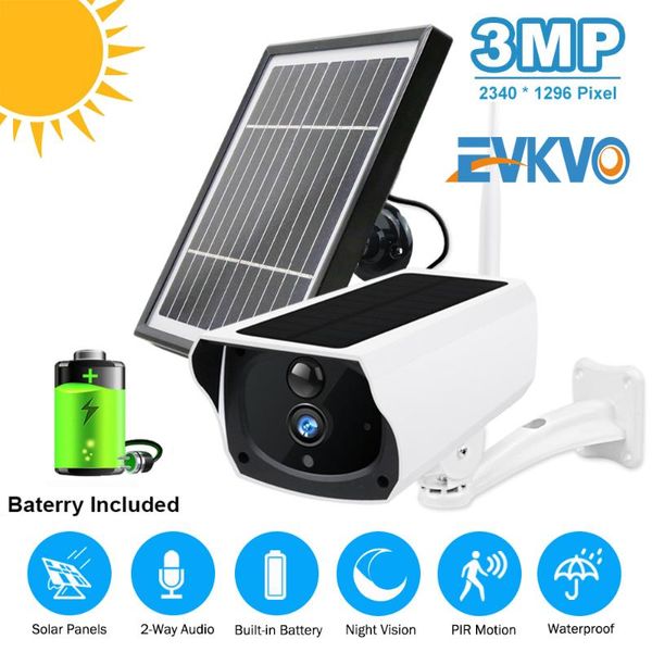 

cameras 3mp ip camera solar panel wiht rechargeable battery wireless wifi security surveillance waterproof pir motion