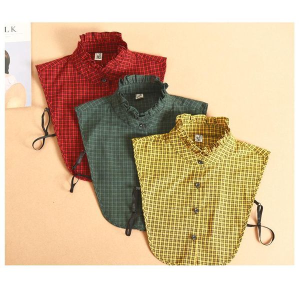 

plaid fake collar shirt women cotton false collar woman blouse vintage fake collar detachable blouse half shirt qyldtj, Blue;red