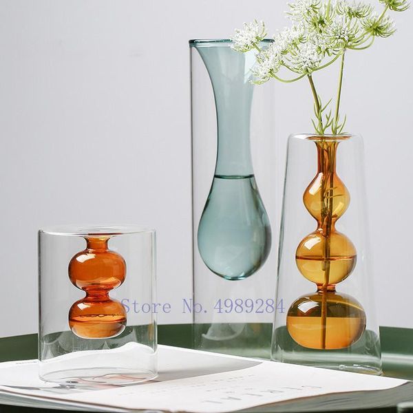 

nordic modern color glass transparent vase home flower accessories modern living room decorative ornaments flower vase1