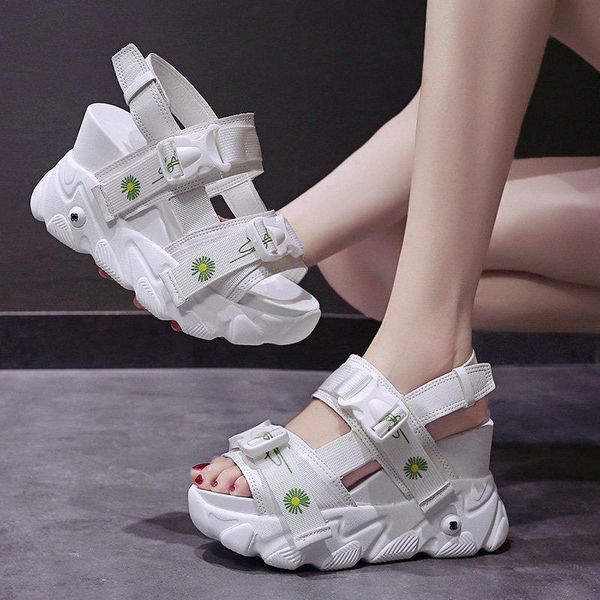

women chunky platform sandals fashion casual shoes woman summer designers block heel brand ladies beach 10cm high white sandal, Black