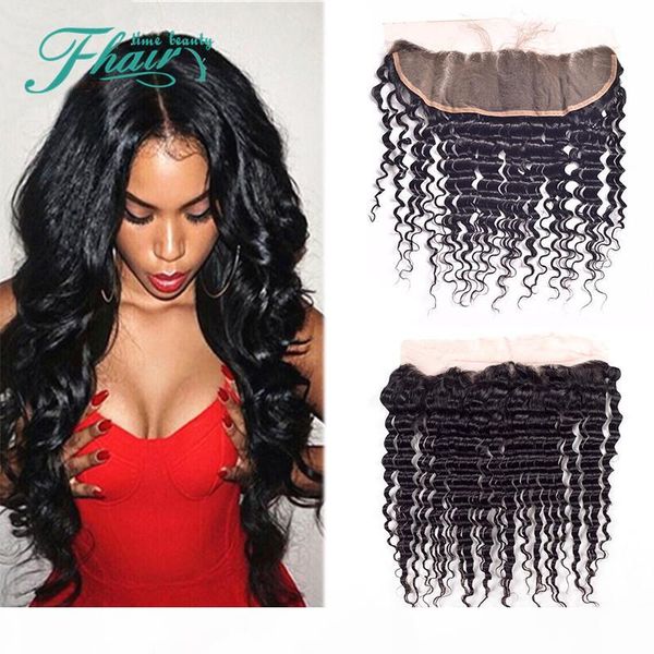 

future time beauty hair brazilian deep wave full frontal lace closure 13x4 lace frontal closure with baby hair lace closure, Black;brown