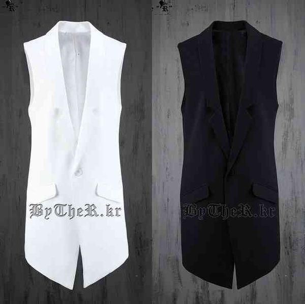 

men's vests wholesale- s-xxxl casual long for men sleeveless jacket waistcoat slim fit vest outerwear gilet uomo black white fgba
